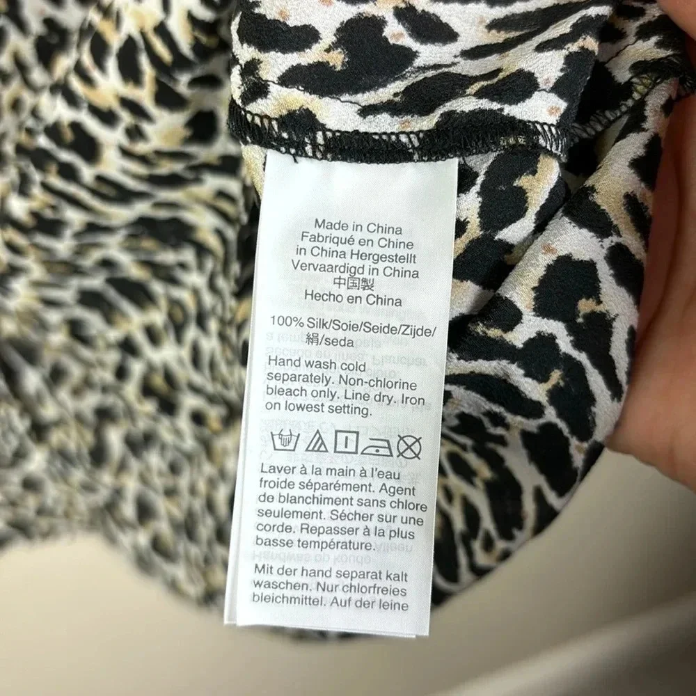 J. Crew 100% Silk Leopard Print Silk Button Down Shirt Tie Front Blouse size 2X
